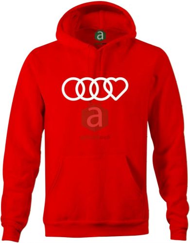Audi szív XL-es piros kapucnis pulóver