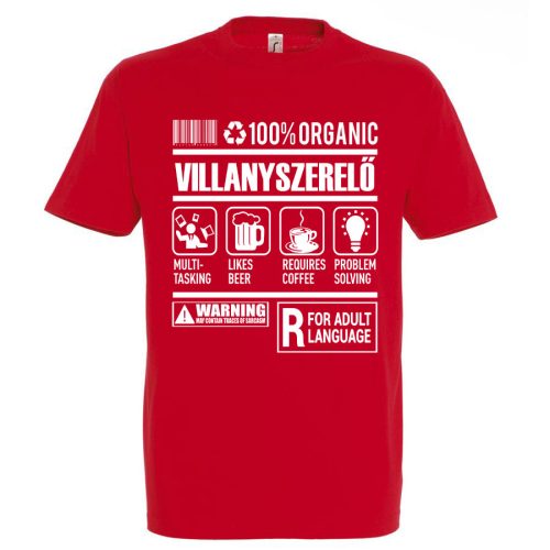 Villanyszerelő organic póló