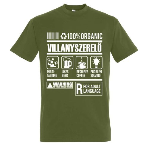 Villanyszerelő organic póló