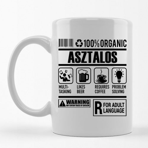 100% Organic Asztalos feliratos bögre