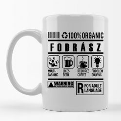 100% Organic Fodrász feliratos bögre