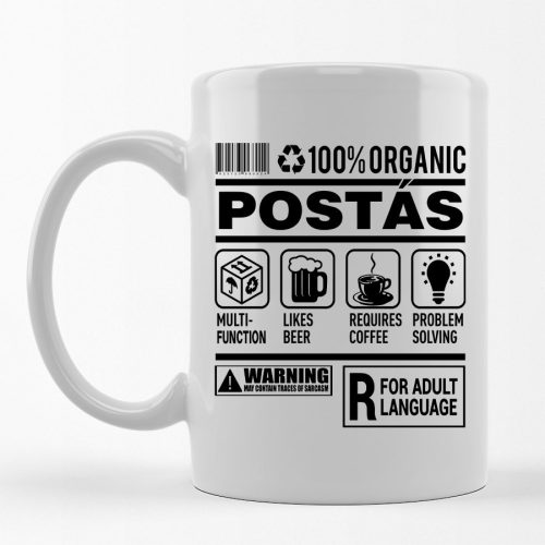 100% Organic Postás feliratos bögre