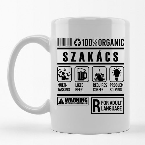 100% Organic Szakács feliratos bögre