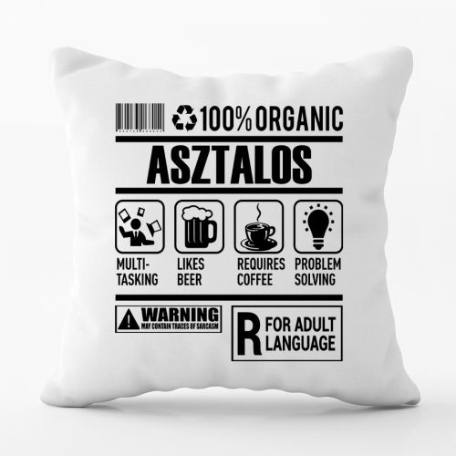 100% Organic Asztalos feliratos párna