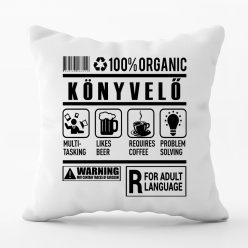 100% Organic Könyvelő feliratos párna