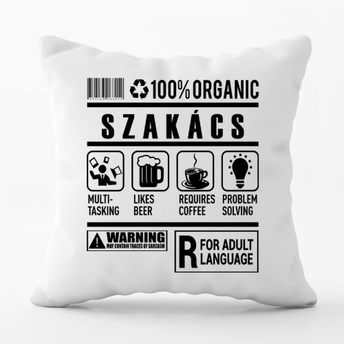 100% Organic Szakács feliratos párna