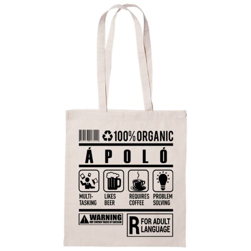 100% Organic Ápoló feliratos vászontáska