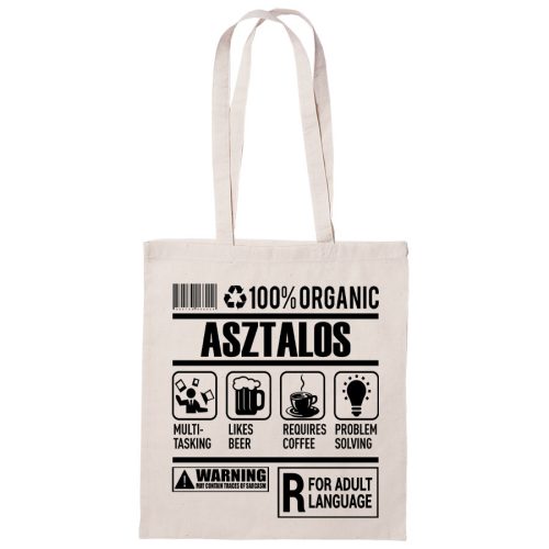 100% Organic Asztalos feliratos vászontáska