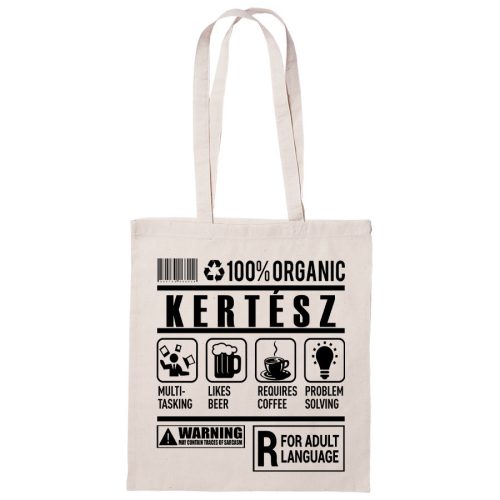 100% Organic Kertész feliratos vászontáska