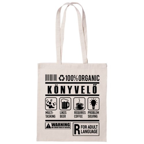 100% Organic Könyvelő feliratos vászontáska