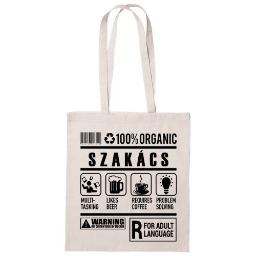 100% Organic Szakács feliratos vászontáska