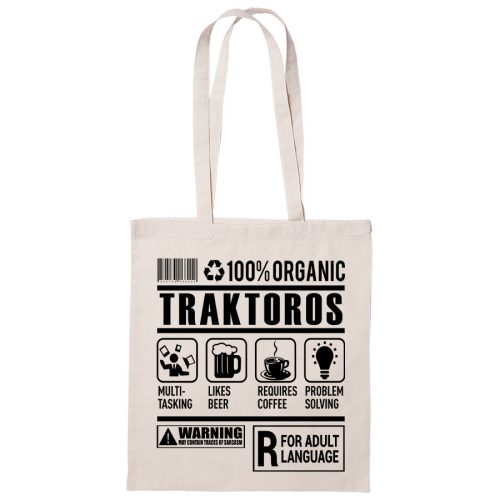 100% Organic Traktoros feliratos vászontáska