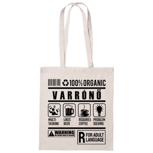 100% Organic Varrónő feliratos vászontáska